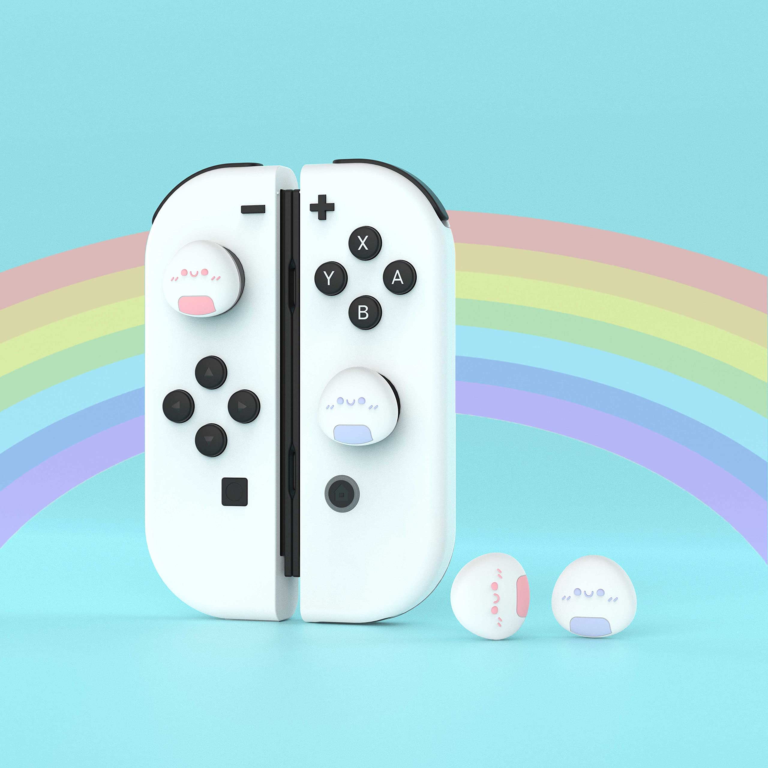 playvital Joystick Caps Caps for Nintendo Switch/OLED/Lite, Stick Caps Caps Attachments Silicone Analogue Controller Joy Con Stick Caps for Switch & Switch Lite & Switch OLED (Onigiri Pink/Purple)