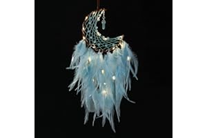 Houglye Moon Dream Catcher - Blue Dream Catchers with Led Lights Girls Dreamcatcher for Wall Decor, Wall Hanging for Kids Bedroom Home Decoration, Art Craft Gift