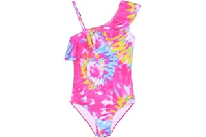 Snowheart Girls Swimsuit Adjustable Shoulder Strap UPF50+ One-Shoulder Ruffle Bathing Suit 3-12T