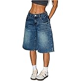 WDIRARA Women's Low Rise Baggy Denim Shorts Wide Leg Bermuda Jean Shorts
