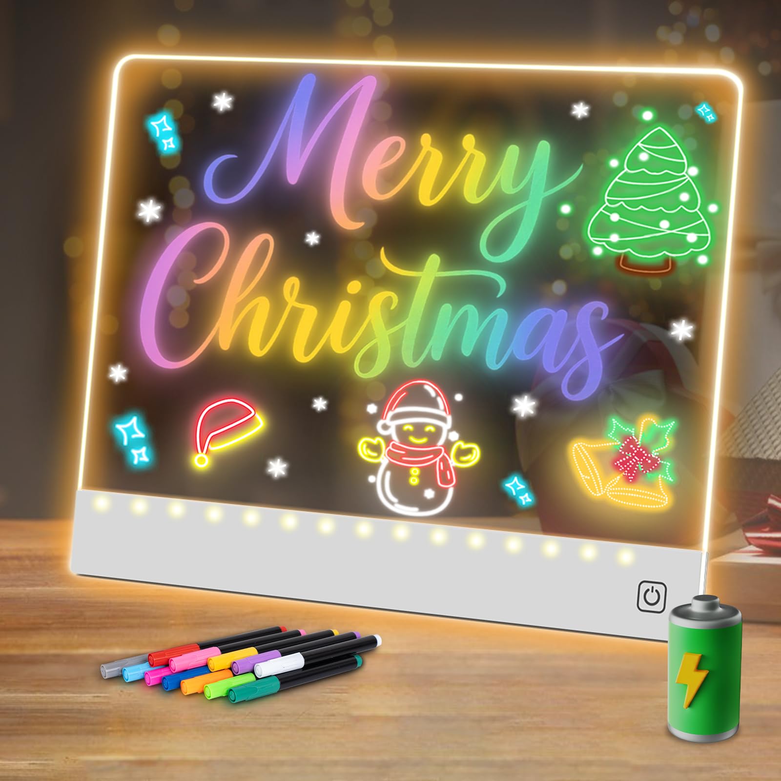 Photo 1 of 16" Led Drawing Board for Kids Rechargeable, Portable Doodle Glow LED Note Board with 7 Colors, Light Up Acrylic Dry Erase Lumi Board with Stand, Christmas & Birthday Gifts for Girls Boys