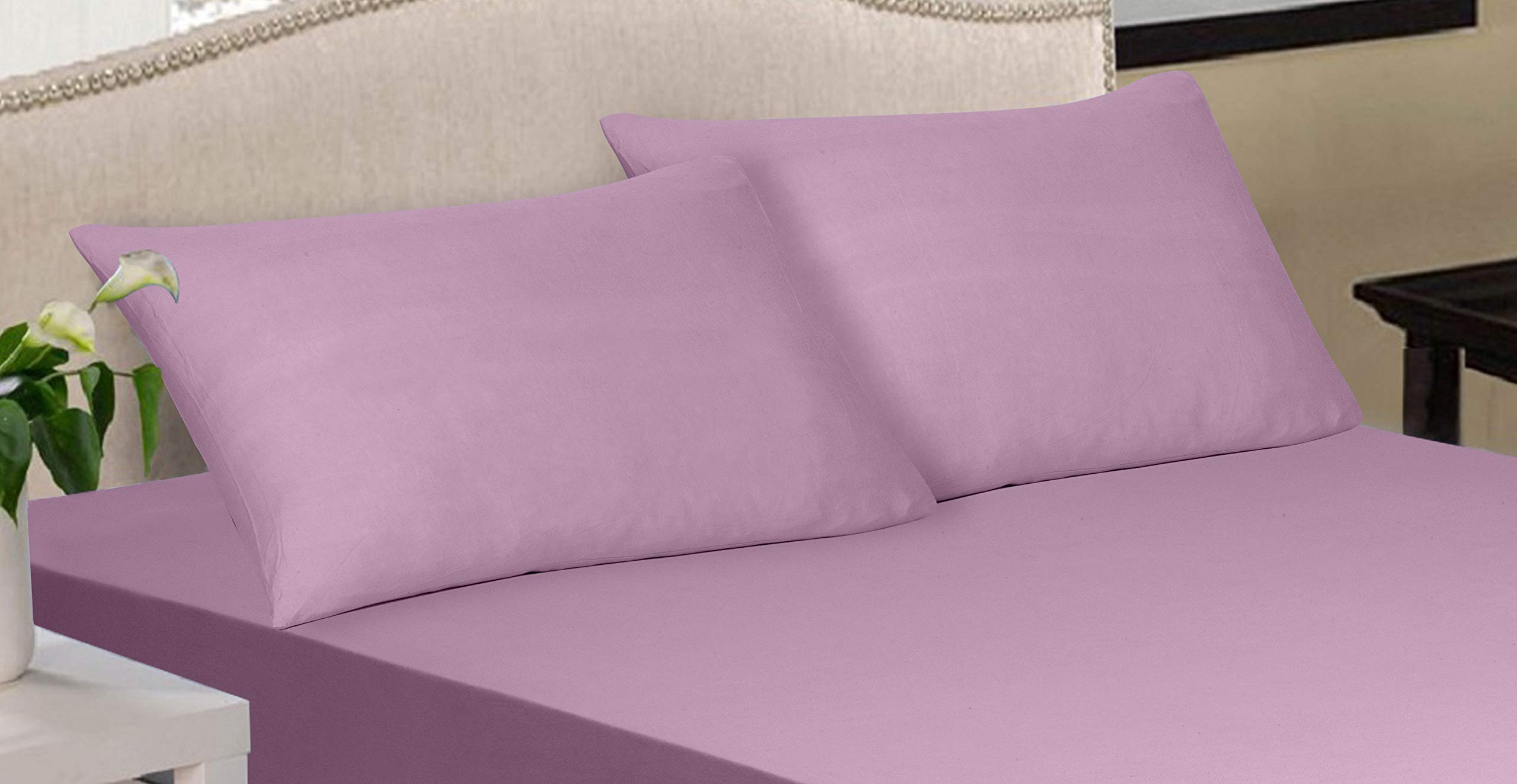 ZIMEL HOMES- 30cm Deep Jersey Fitted sheet-100% Pure Cotton Super Soft Luxury Premium Quality bedding with strong durable elastic hem (Lilac, Pair of Pillow case)
