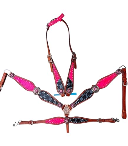 Ensemble têtière et collier de serrage western en cuir fabriqués à la main toutes les tailles. - France Ensemble têtière et collier de serrage western en cuir fabriqués à la main toutes les tailles. - France