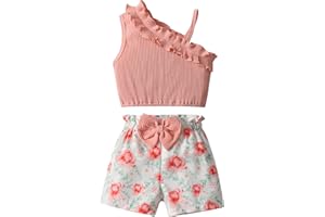 Toddler Baby Girl Clothes Set Little Girl Summer One Shoulder Sling Tops Shorts Outfits Set