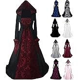 Womens Deluxe Witch Dress Vintage Halloween Costume Medieval Gothic Dress Victorian Hooded Vampire Gown Dress Cosplay