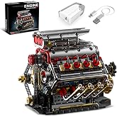 BseSparklion V8 Engine Model Kit that Runs, 8-Cylinder Car Engine Building Set with Rechargeable Motor, Compatible with Lego for Adults, STEM Engineering Construction Toy for Teens Boys (1176 PCS)