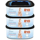 Jumbo Square Refills Disposal Bags Compatible with Diaper Genie Compact & Select Pails (Not Fit Classic),Hold Up to 810 Newborn-Sized Diapers Per Refill(3 Pack)