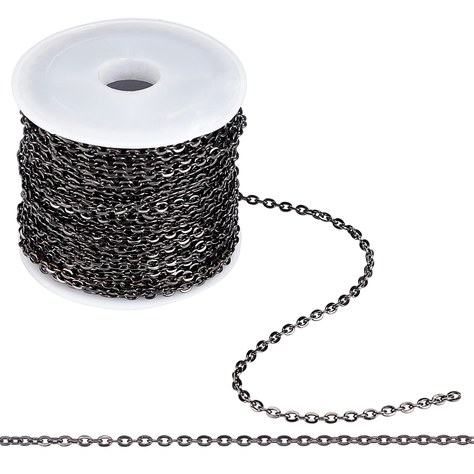 PH PandaHall 32.8fts Necklace Chain, 3mm Iron Flat Cable Chains Crafting Unwelded Jewellery Chains with Spool for Necklace Bracelets Anklet Hang Decorations DIY Jewelry Making