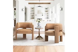 COLAMY Modern Velvet Accent Chairs Set of 2, Upholstered Barrel Chairs, Comfy Side Arm Chairs with 3 Legs for Living Room, Bedroom, Reading, Khaki