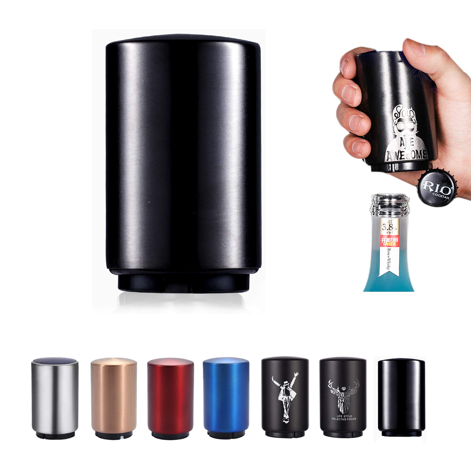 SUOXU Beer Bottle Opener,Gift Men Father's Day,Stainless Steel Magnetic Automatic Push Down Jar Opener,Weak Hands Arthritis Hands Beer Soda Cap Opener,Kitchen Accessories,Dad Husband Birthday Gifts