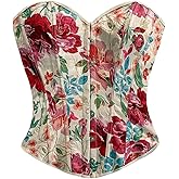SOLY HUX Women's Boho Floral Strapless Tube Top Summer Lace Up Vintage Corset Tops