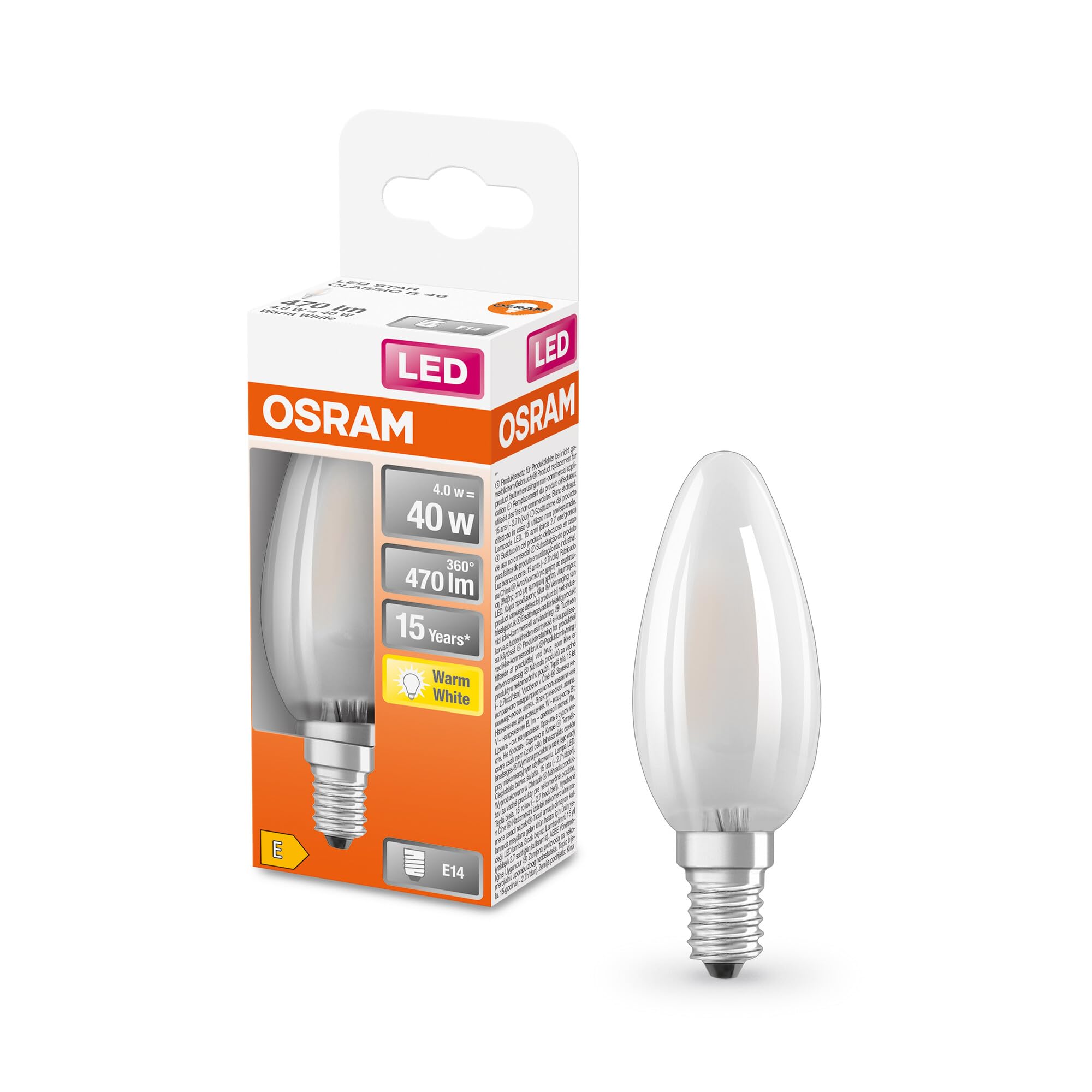 OSRAM LED lamp | Base: E27 | Warm White | 2700 K | 4 W | Replacement for 40W | LED Retrofit Classic B