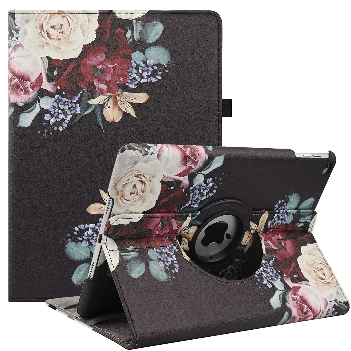 Photo 1 of Case for iPad 9.7 5th/ 6th Gen (2017/2018)/ iPad Air 2/ Air 1-360 Degree Rotating Multi Angle Viewing Folio Stand Cases with Auto Sleep/Wake (Peony Flower)