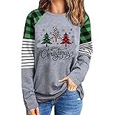 Women's Christmas Shirts Holiday Outfits Xmas Graphic Plaid Striped Raglan Long Sleeve Tops