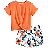 Arshiner Girls Clothing Sets Twist Front Top and Shorts 2 Piece Outfits Activewear Tracksuit 5-14 Year