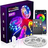 Micomlan 50ft/15M Led Strip Lights, Music Sync Color Changing RGB LED Strip Lights Built-in Mic, Bluetooth app Controlled Rope Lighting for Home Decoration Living Room Kitchen