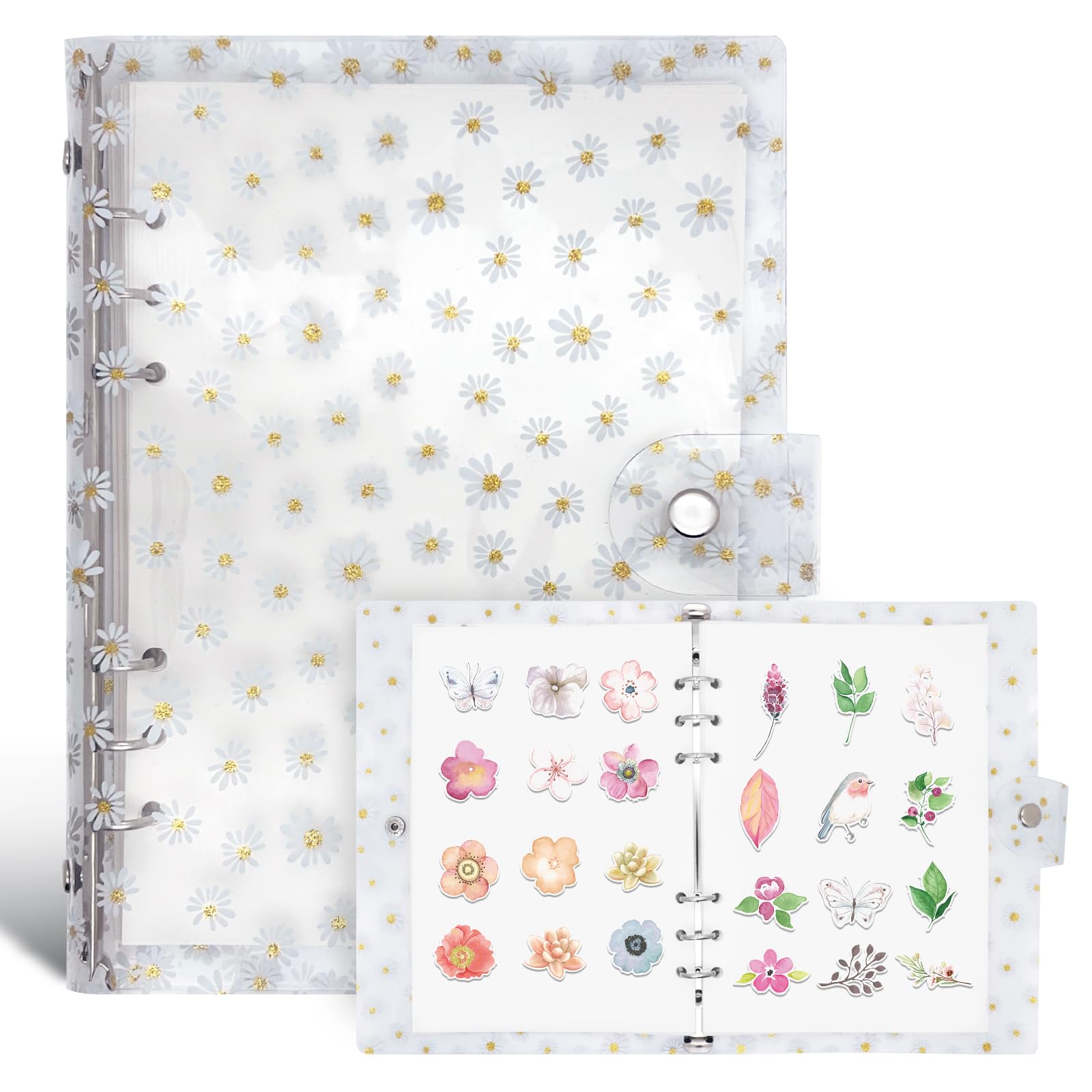 Photo 1 of NOCAFI Reusable Sticker Book Collecting Album A5 Storage Organizer Binder Collection Notebook with 40 Sheets Blank Release Paper (Daisy)