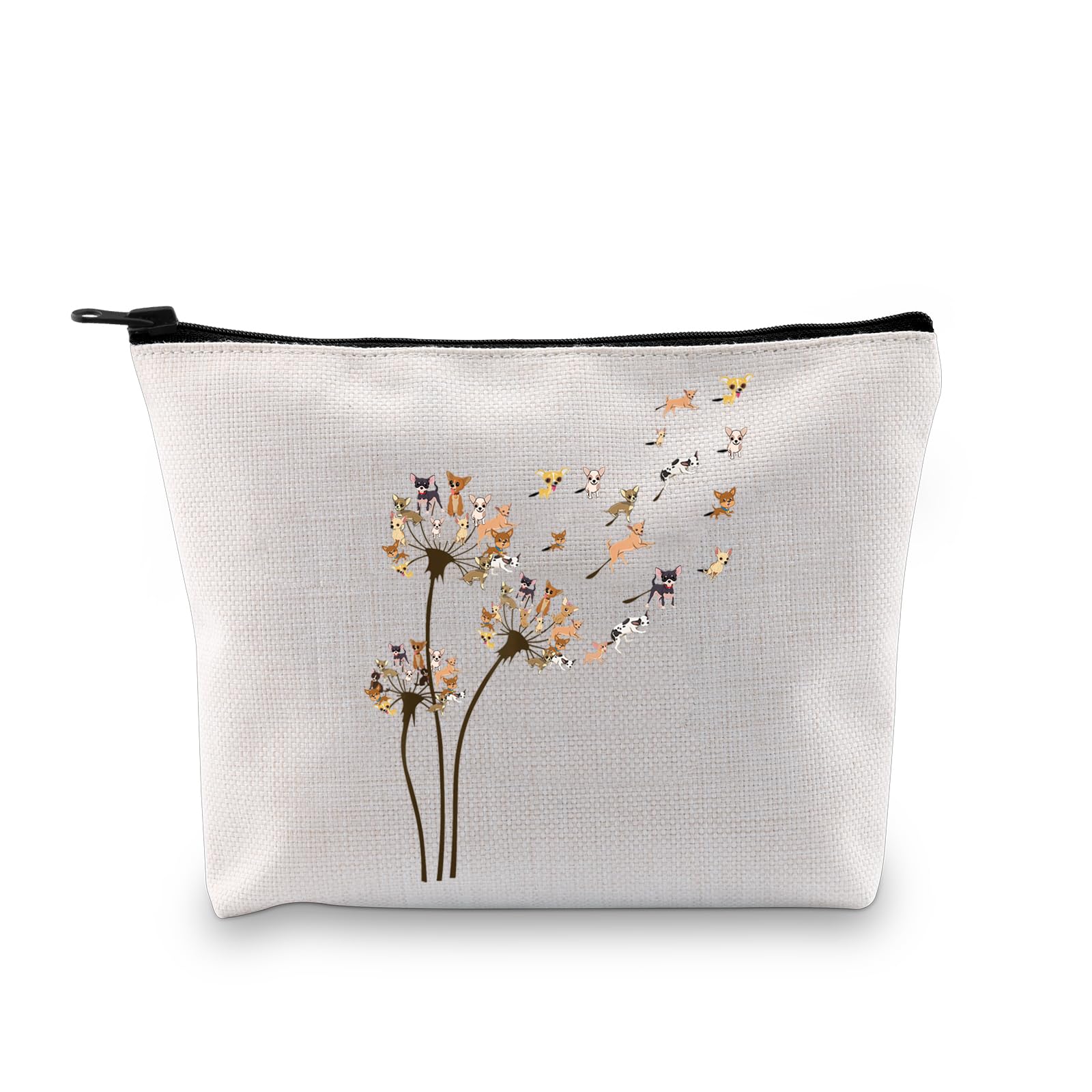PLITI Chihuahua Gifts for Chihuahua Lovers Chihuahua Mom Gift Chihuahua Flower Fly Dandelion Chihuahua Funny Dog Makeup Bag (Dandelion Chihuahua bagU)