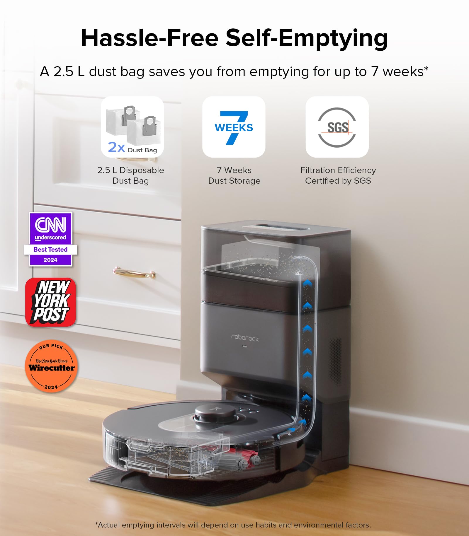 roborock Q5 Max+ Robot Vacuum with Self-Empty Dock, Upgraded from Q5+, 5500 Pa Suction, DuoRoller Brush, Hands-Free Cleaning for up to 7 Weeks, PreciSense LiDAR Navigation, App & Voice Control - Image 3