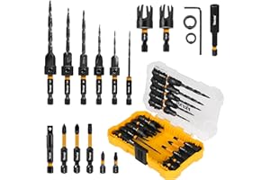 TOLESA Countersink Drill Bit Set, 18 PCS Tapered Counter Sink Drill Bit for Wood with 2PC Wood Plug Cutters, Magnetic Extensi