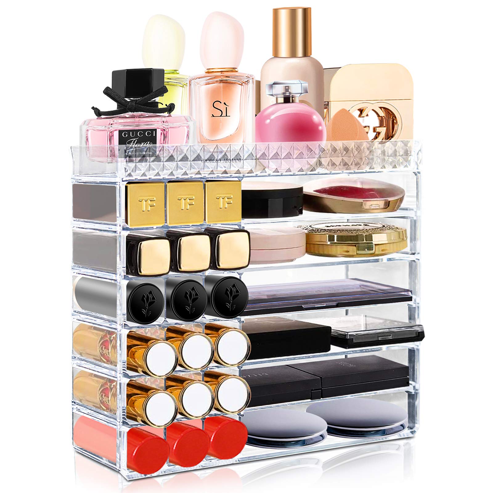 Aerbee Makeup Organiser, Transparent Acrylic Lipstick Storage Case, Bathroom Nail Polish Skincare Perfume Makeup Brushes Dressing Table Cosmetic Organiser for Women