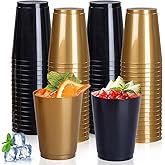 DaYammi 100 Pack Plastic Cups for Party- Disposable Gold Cups and Black Cup Include: 50 Black Plastic Cup, Gold Disposable cup for Party Supplies Festive Celebrations Wine Beer Beverage