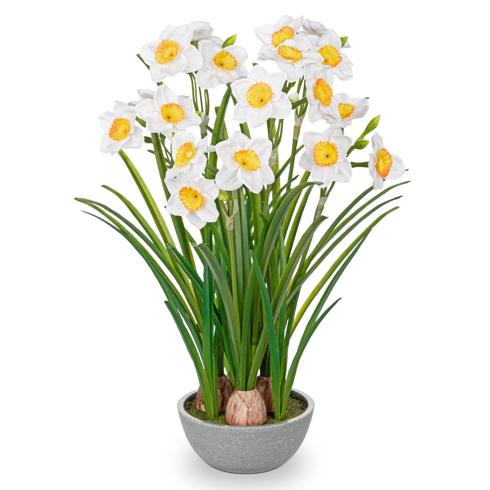 Photo 1 of Artificial Flowers in Pot 16" Fuax Daffodil Potted Flowers Plant Decor Room Farmhouse Fake White Flower Plants Centerpieces Desktop Spring Summer Flowers Home Decor Indoor for Living Room Kitchen