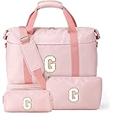 kookoomia Personalized Initial Travel Duffle Bag for Women, Dance Bags with Foldable Shoe Compartment, Carry-On Weekender Duffel, Gifts for Teenage Girls, Water Resistant, Pink Letter C