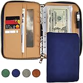 A6 Leather Budget Binder Cash Envelopes System Wallet Budget Planner PU Leather Cover Notebook with Zipper 6 Rings Refillable Money Wallet Organizer for Cash Budgeting and Saving (Bule)