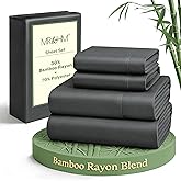MR&HM King Size Sheets Set, 4-Piece Cooling Sheets, Rayon Derived from Bamboo & Polyester Blend, Soft & Silky, 15" Deep Pockets with Elastic Straps, Hotel Luxury for Hot Sleepers, Dark Grey