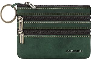 Jack&Chris Coin Purse Pouch for Men, Genuine Leather Coin Purse Zipper Pocket with Keychain Ring, Coin Bag for Men,JC301-Green