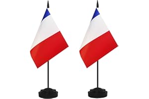 YAMIUO 2 Pack France Desk Flag Set, French Desktop Small Miniature Table Office Flag with 12" Black Pole and Black Base, Offices, Classroom, Home, Festival Decoration (France)