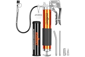 HORUSDY Heavy Duty Grease Gun with 14oz Grease Tubes | Grease Gun Flexible Hose | 7000 PSI | 18 Inch Spring Flex Hose | 2 Working Coupler | 2 Extension Rigid and 1 Sharp Type Nozzle Included