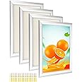 QWORK 4 Pack A4 Aluminum Snap Frame, Front-Loading Wall Mount Picture Frame Poster Holder with Mitred Corners, 1" Profile Anodised Aluminium, for Picture, Document or Certificate, Silver