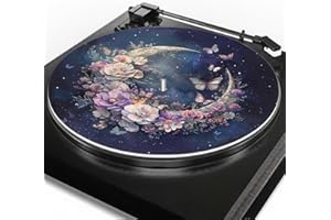 Qehuruxo Moon Flower Turntable Slipmat for 12 Inch Standared Record Player Enhance Sound Quality Slip Mat for Music Lover Aesthetic Print Record Player Tighter Bass Quality