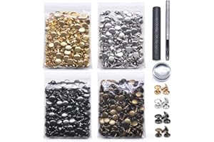 SEMINI 400 Sets Leather Rivets,Double Cap Rivet Tubular 4 Colors Metal Studs with Fixing Tools for DIY Leather Craft/Clothes/Shoes/Bags/Belts Repair Decoration (9x10mm)