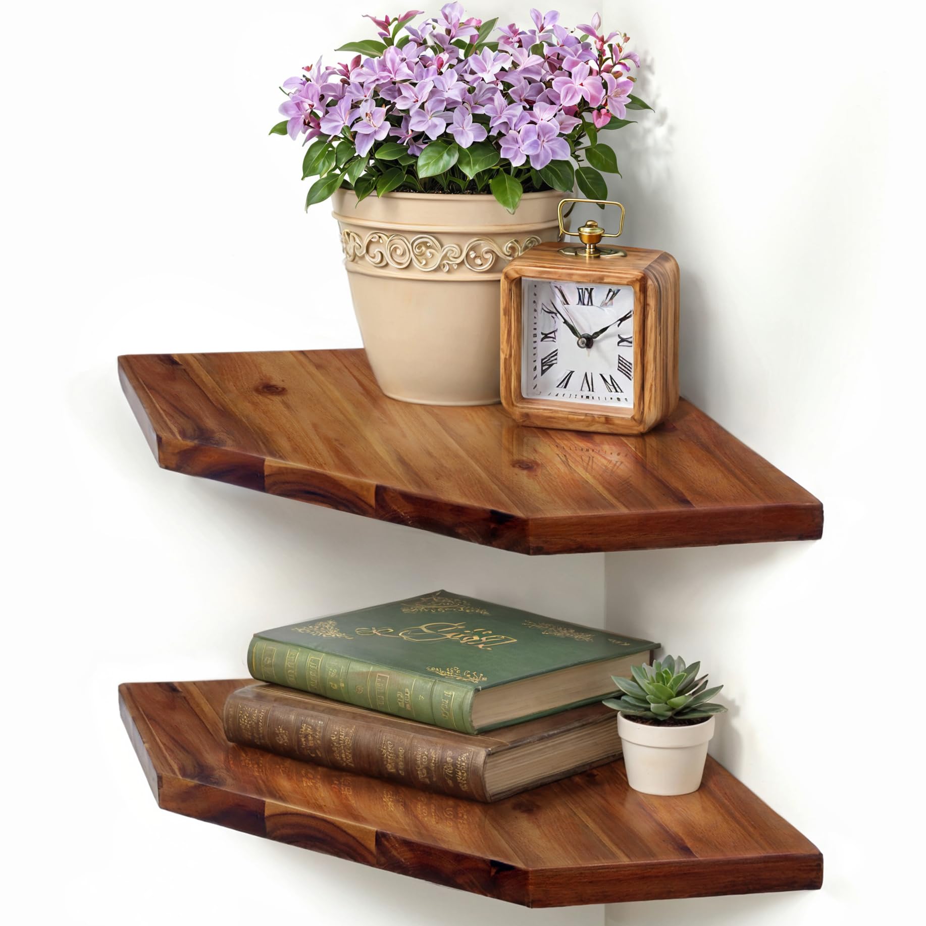 Photo 1 of Demigo Corner Shelf Wall Mount, Set of 2 Solid Acacia Wood 11.8 x 16.5 inches Floating Corner Shelves, Smooth - Durable - Attractive Corner Shelves for Bedroom Living Room Bathroom Kitchen
