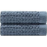 ONSEN Supima Waffle Face Towel 2 Pack - Luxury Cotton Towels - Quick Dry, Soft, Absorbent, Lightweight Spa Towels for Bathroom - Denim Blue, 12" x 12"