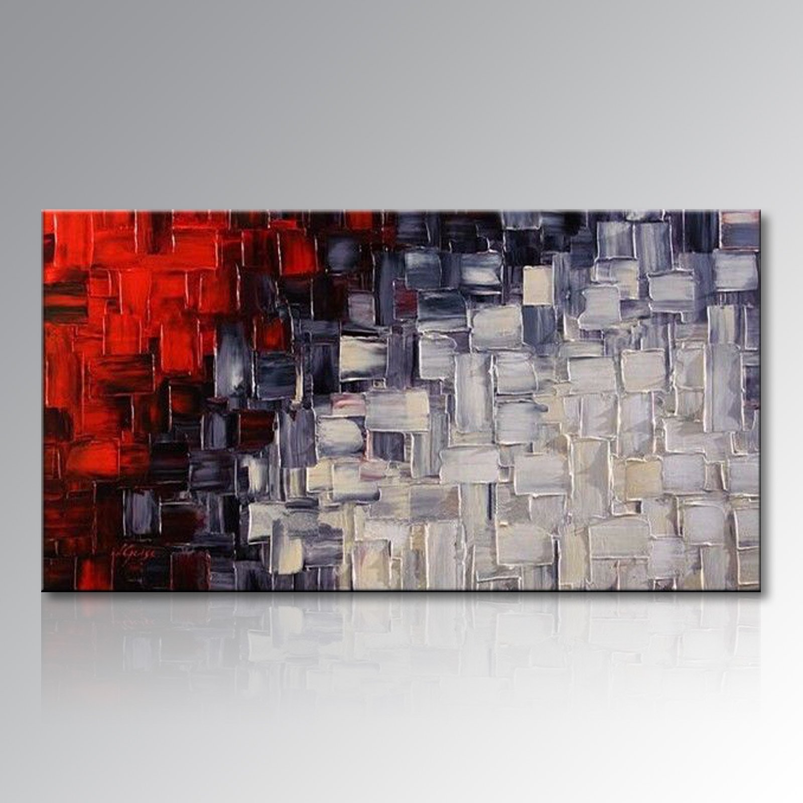 Seekland Hand Painted Red and White Abstract Canvas Wall Art Modern Contemporary Acrylic Painting for Living Room Ready to Hang (Framed 48"W x 24"H)