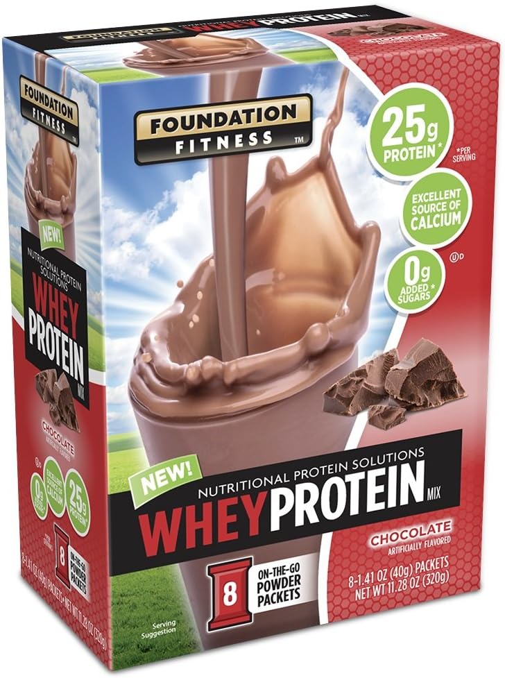 Foundation Fitness Whey Protein Mix, Single Serve Packets, Chocolate, 8 Count