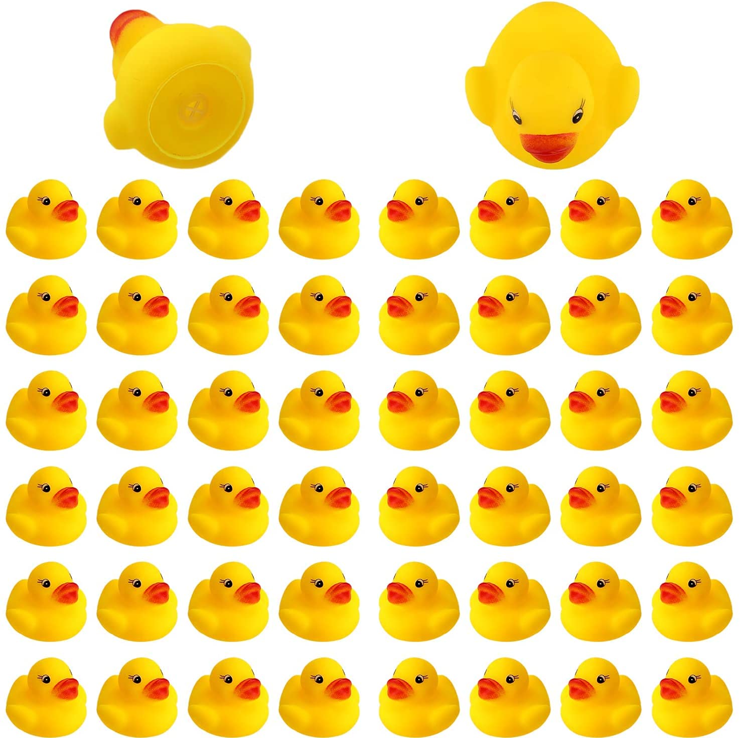SAVITA 50pcs Rubber Ducky Bath Toy for Kids, Float and Squeak Mini Small Yellow Ducks Bathtub Toys for Shower/Birthday/Party Supplies