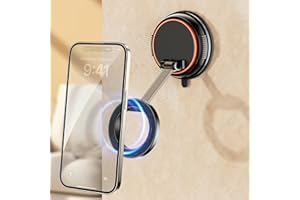 HIYJEN Magnetic Suction Cup Shower Phone Holder, Mirror Phone Mount for Bathroom Stick On Wall Makeup Mirror Compatible with Mag Safe, Bathroom Phone Stand Fit for iPhone 16 15 14 13 12 & Cell Phones
