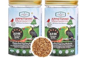 Amzey Dried Mealworms - 2 Pack 3.5OZ (7OZ Total) - High Protein Non GMO Mealworms - Great for Bearded Dragon, Birds, Fish, Lizard, Ducks, Chickens, Hamsters, Hedgehogs,Turtle Food, Reptile Food
