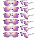 Geopty 12/24 Pack Wholesale 80s 90s Retro Neon Party Clear Frame Colorful Mirrored Sunglasses Bulk for Men Women