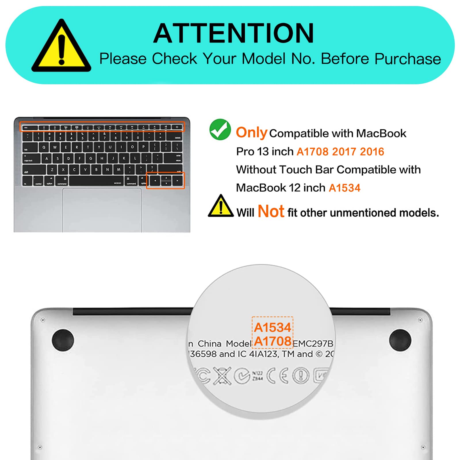 MOSISO Silicone Keyboard Cover Protective Skin Compatible with MacBook Pro 13 inch 2017 2016 Release A1708 Without Touch Bar & Compatible with MacBook 12 inch A1534, Black