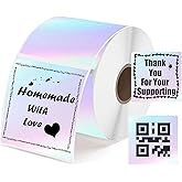 Square Direct Thermal Labels Stickers Watercolor Thermal Printer Personalized Stickers 2 Inch Multi-Purpose Thermal Sticker Printer Labels for Small Business, Color Coding, Address 500 Pcs/Roll