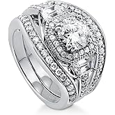 BERRICLE Sterling Silver Cubic Zirconia Vintage Inspired Art Deco Wedding Engagement Rings for Women, Halo/Eternity Styles, Round Cut CZ