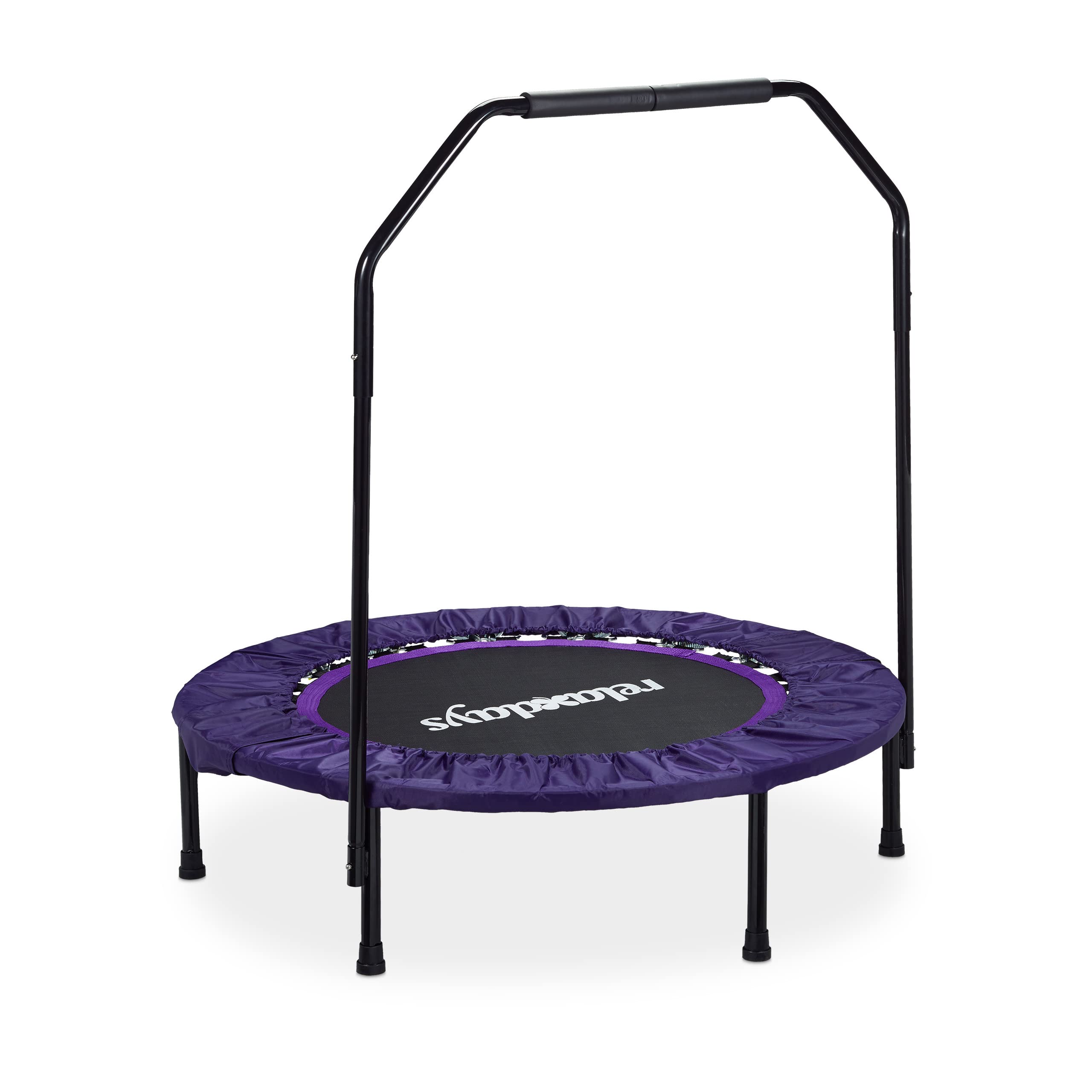 Relaxdays Folding Indoor Trampoline with Handle, HxWxD: 113 x 102 x 102 cm, Max User Weight: 120 kg, Black-Purple
