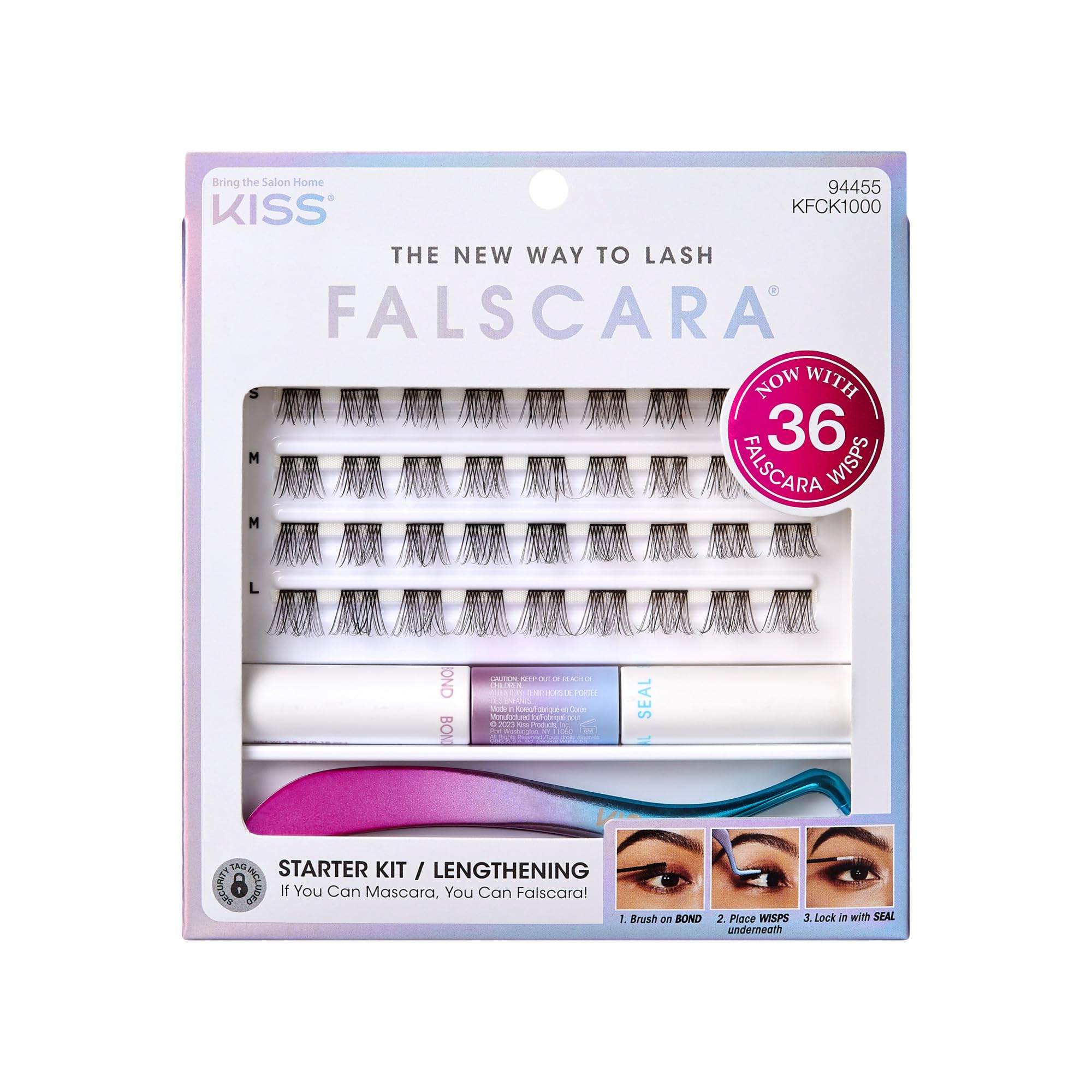 Photo 1 of FALSCARA Complete DIY Eyelash Extensions Starter Kit, Bond & Seal, Precision Applicator & 36 Lengthening 10mm-12mm Natural Volume Lash Extension Wisps, Sporty Style & Rounded Shape