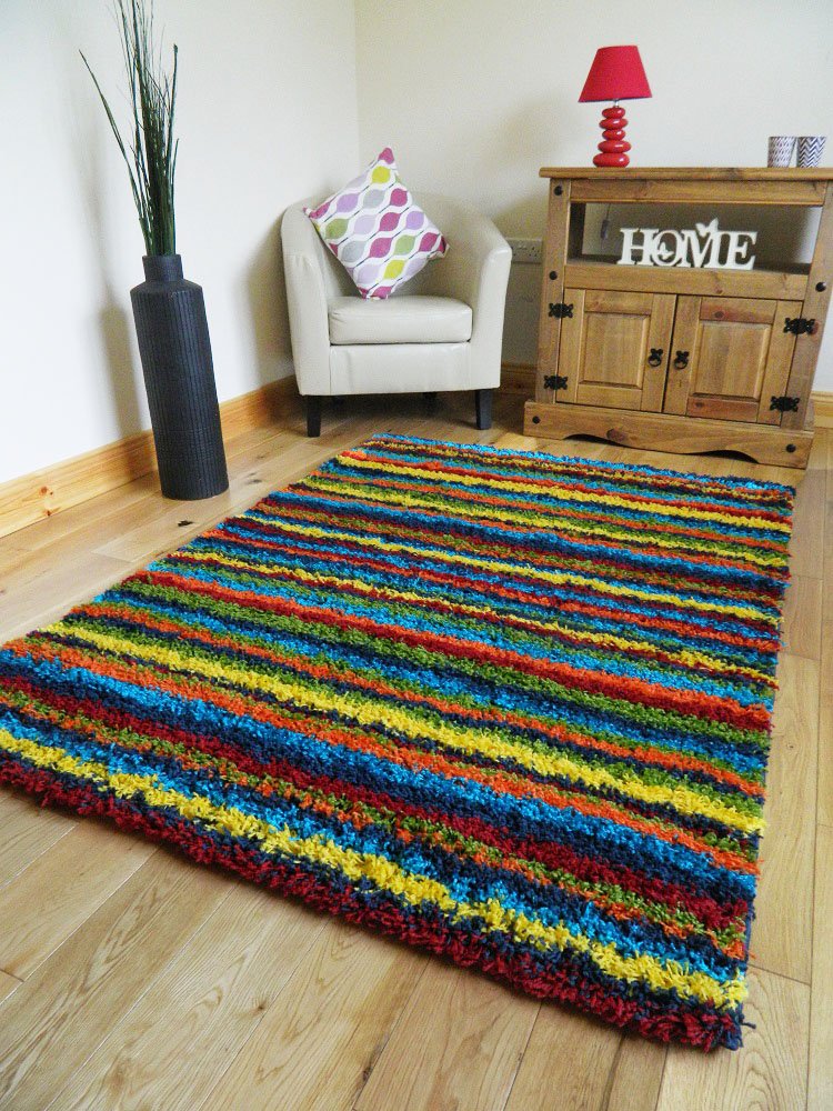 MULTI COLOURED FUNKY BRIGHT MODERN THICK SOFT HEAVY QUALITY SHAGGY AREA